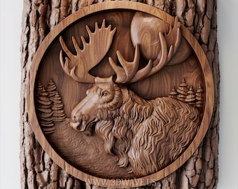 Moose CNC 3D Model | Wall Art, Wood Decor (Digital Download STL File)