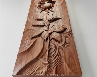 Rose STL File for CNC Wall Decor Panel | Wood Carving Relief (Digital Download)