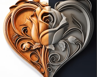Rosen-Herz-STL-Datei | Romantisches Blumenrelief CNC Model | Oberfräse Digitaler Download