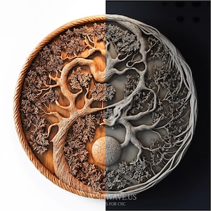 Round tree carving tree of life stl wood carving stl for CNC wall decor