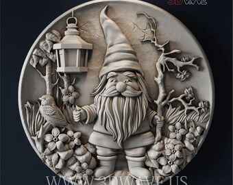 Gnome 3d STL File: 3D CNC Carving Template | Digital Download