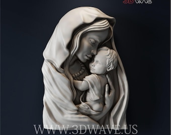 Modello 3D della Vergine Maria e di Gesù: file STL CNC per la lavorazione del legno (download digitale)
