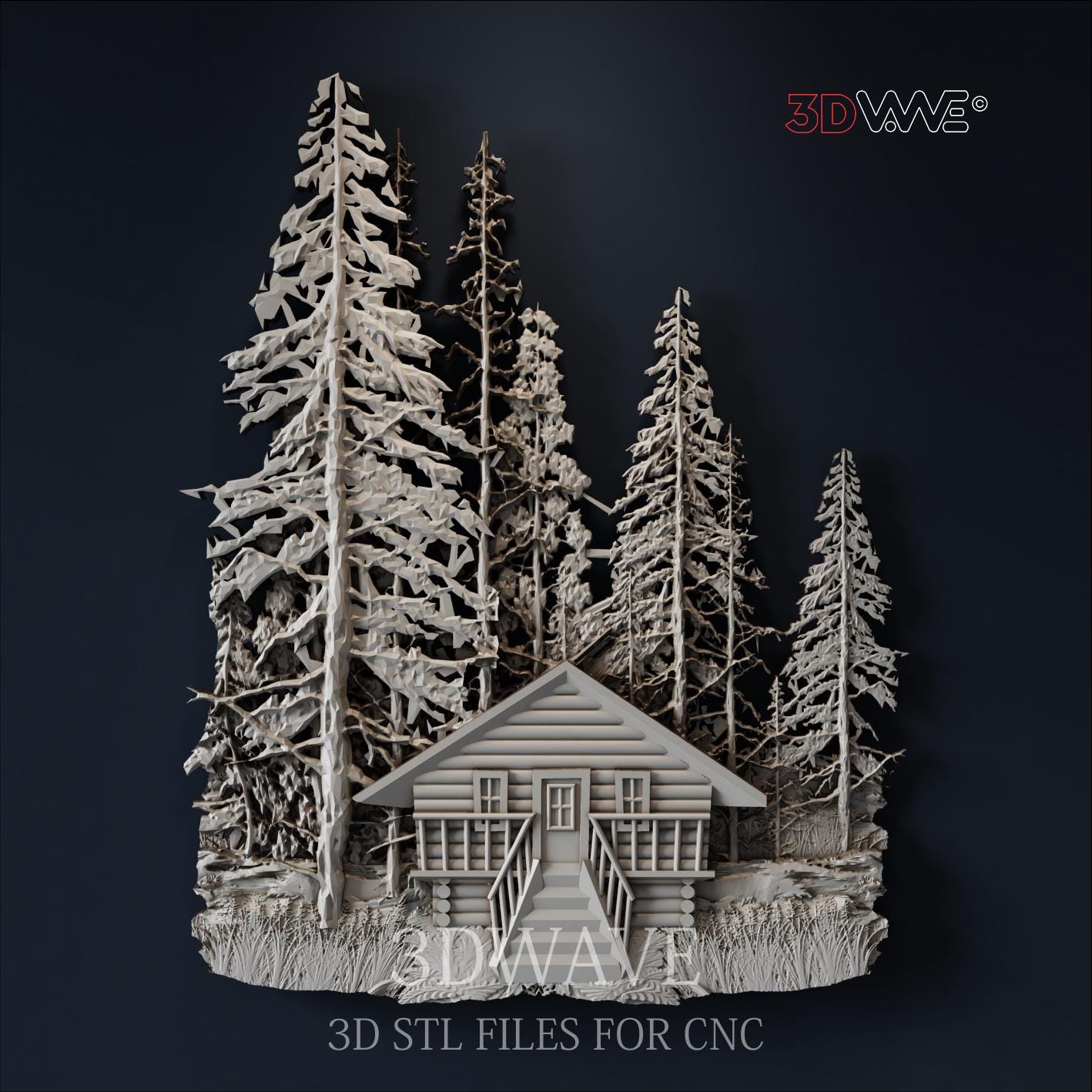 3D STL File: Cabin in Forest Digital Pattern CNC Carving Template Digital Files
