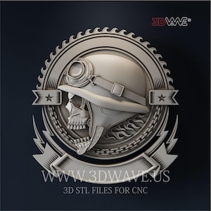 Biker Skull 3d STL File - CNC Carving Template, Wall Art, Home Decor, 3D Sculpture, Vectric Aspire, Woodworking Project | Digital