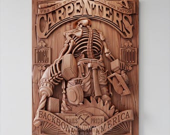 Carpenter Skeleton - 3D Model for CNC | Workshop Humor Wood Carving STL