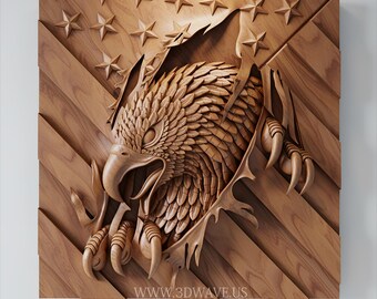 American Eagle Flag Wood Carving STL | Patriotic Wall Art CNC File (Digital Download)