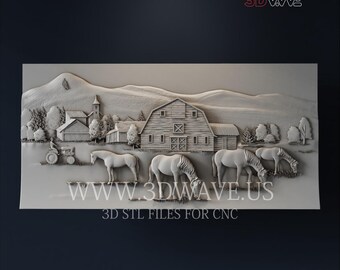 Farm horses 3D Wall Decor - STL CNC Files & Digital Download Art