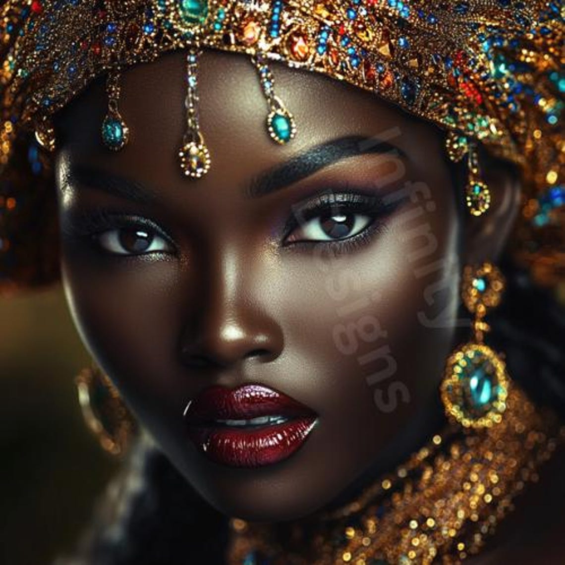 African Queen AI Art Luxury Digital Print Royal Black Woman Portrait ...