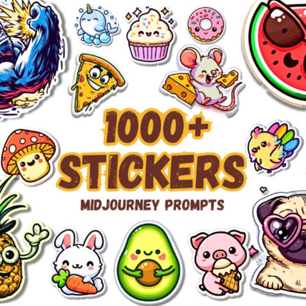 1000 Midjourney AI Prompts in PNG Graphic Stickers / Explore Infinite Inspiration