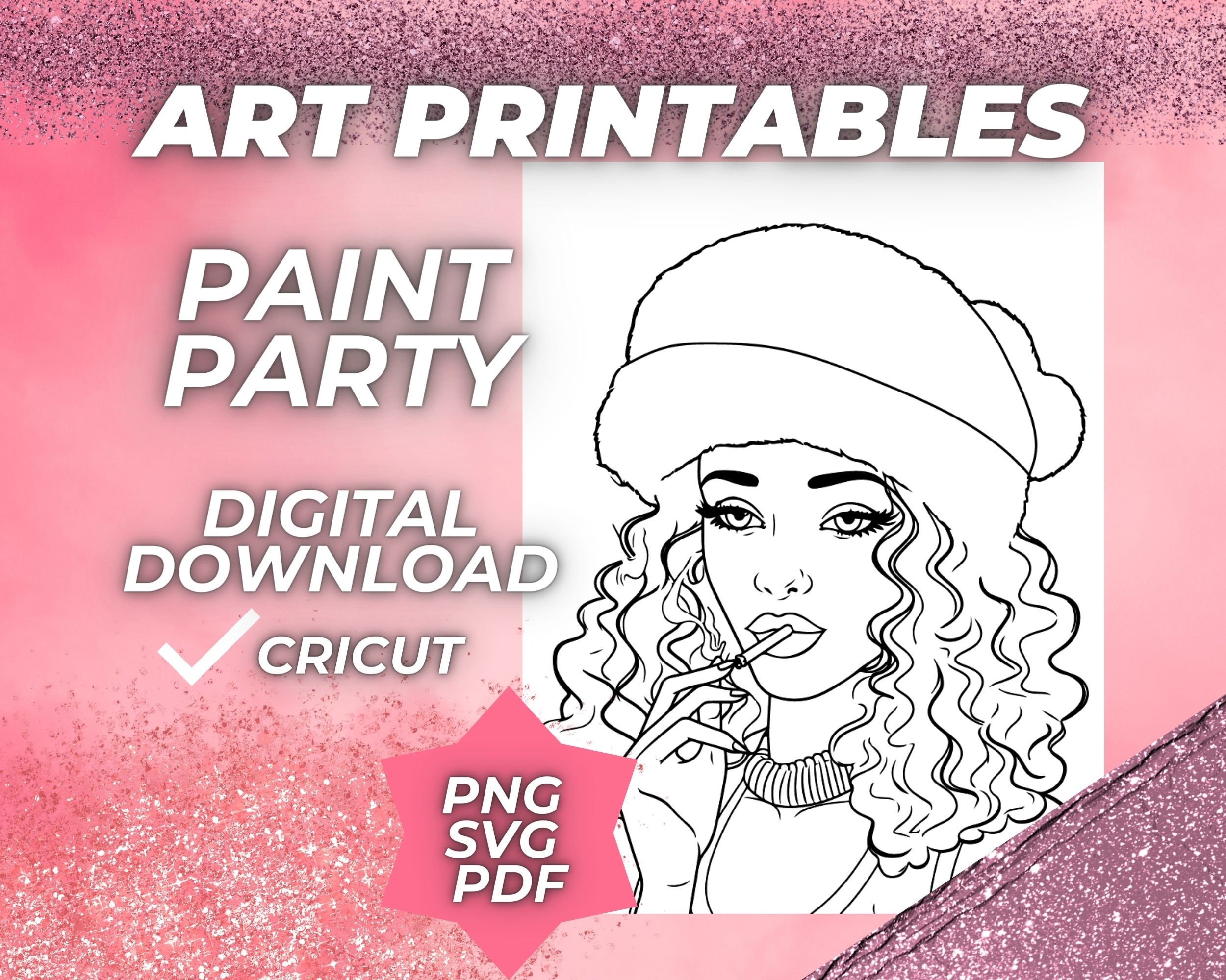 SIP and PAINT CANVAS Printables Design for Diy Paint Party. Png-svg-pdf