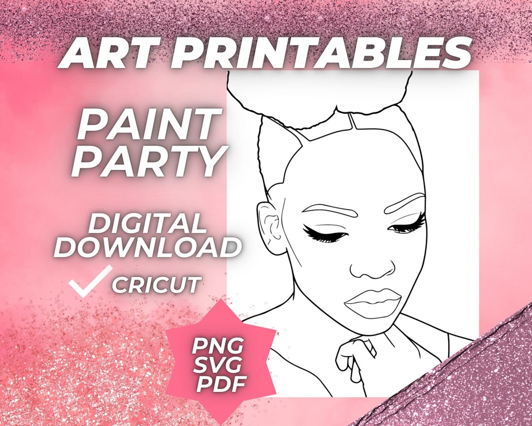 Sip and Paint SVG / PNG Predrawn Canvas. Printables Design for Diy