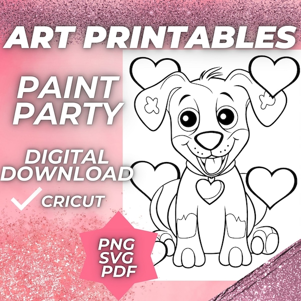 Cute Love Animals Predrawn canvas | Paint and sip saint Valentine |Be My Valentines SVG- PNG Paint party Valentines day Pre Sketched canvas
