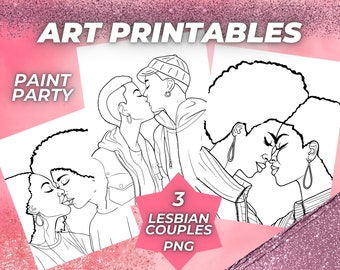 Couple-Diy Paint bundle - Paint and Sip- Sip and Paint Lesbian couple Outline svg-Paint Party svg-Sip and Paint canvas-Adult