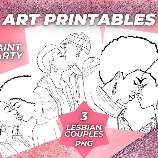 Couple-Diy Paint bundle - Paint and Sip- Sip and Paint Lesbian couple Outline svg-Paint Party svg-Sip and Paint canvas-Adult