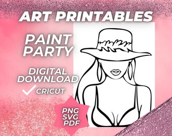Paint and Sip Diy Paint kits Pre drawn Outline Canvas Adult Painting Pre Sketched Art Party Drawing for canvas. PNG