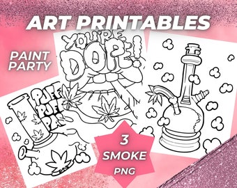 SIP and PAINT CANVAS smoke Predrawn canvas - Ladies night Out - Digital Download - Paint Your Own - Png