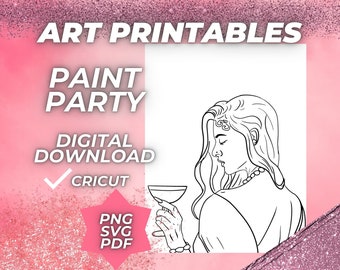 Drink and Paint Party Predrawn Paint and Sip Diy Paint kits Pre drawn Outline Canvas Adult Painting Pre Sketched Art Party Paint