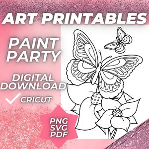 Butterfly SIP and PAINT canvas  Ladies night Out - SVG Canvas Drawing Page - Paint Your Own - Png Svg