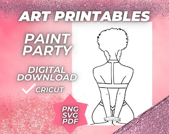 Predrawn Paint and Sip SVG Diy Paint kits Pre drawn Outline Canvas Adult Painting Pre Sketched Art Party Paint