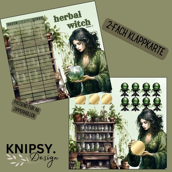 Herbal Witch Klappkarte / Rubbelchallenge / Witchy / Umschlagmethode / A 6 / Sparchallenge / Budgeting / Würfelchallenge / Losechallenge