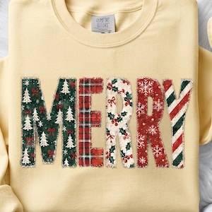 Comfort Colors® Retro Merry Christmas Patchwork shirt, Coquette Merry Christmas shirt, Preppy Bow Retro Christmas Tree shirt, Christmas tee