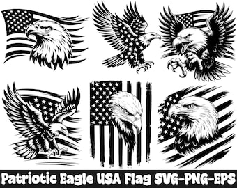 Patriotic Eagle USA Flag SVG Bundle, American Bald Eagle Design, 4th of July Svg Png, American Flag Svg, Eagle Shirt, USA Patriotic Svg