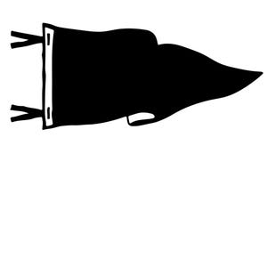 May include: A black and white illustration of a simple flag with a pointed end. The flag is flying on a white background.