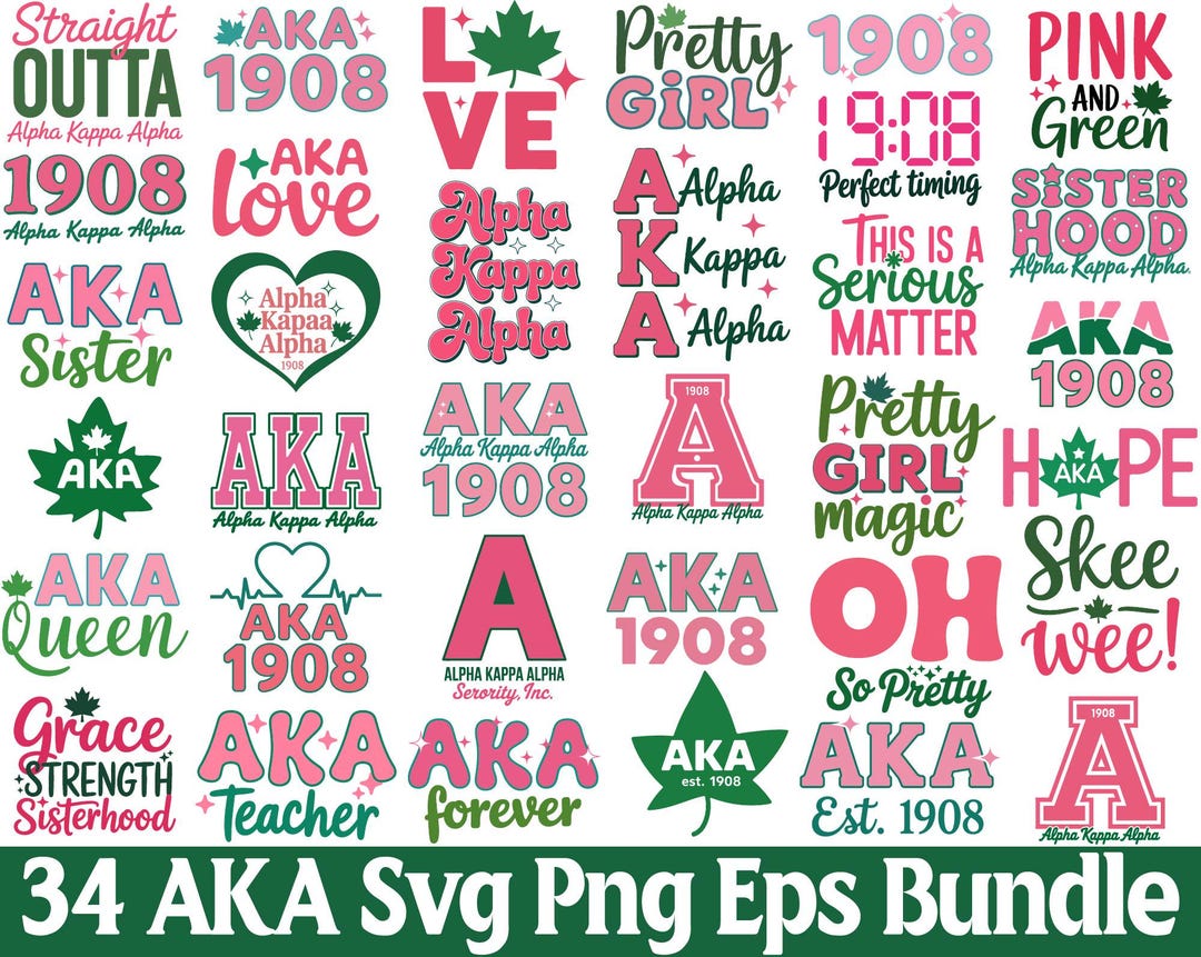 AKA Svg Bundle, Alpha Kappa Alpha Svg, Pink and Green Svg, 1908 Svg ...