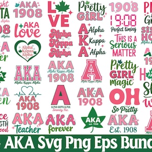 AKA svg Bundle, Alpha Kappa Alpha Svg, Pink and green svg, 1908 Svg, AKA letter svg, Greek Letters png, Greek Svg, Sisterhood svg, Cricut