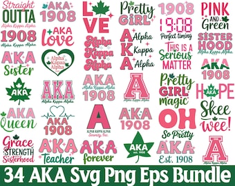 AKA svg Bundle, Alpha Kappa Alpha Svg, Pink and green svg, 1908 Svg, AKA letter svg, Greek Letters png, Greek Svg, Sisterhood svg, Cricut