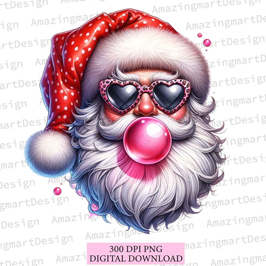 Retro Santa Christmas Blowing Bubble PNG, Vintage Merry Christmas PNG ...