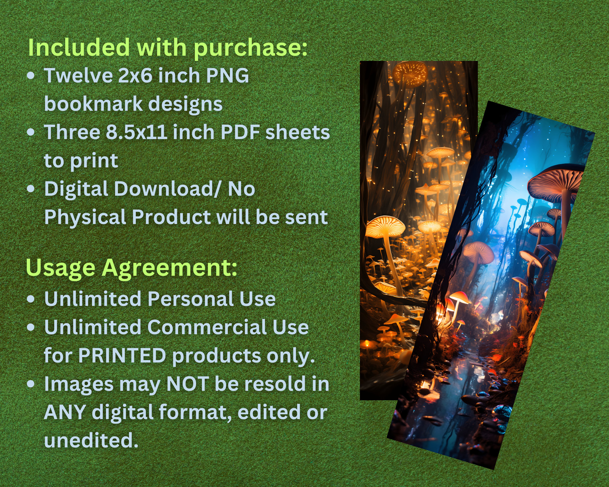 Mushroom Forest Printable Bookmarks PNG Bundle Fantasy Bookmark ...