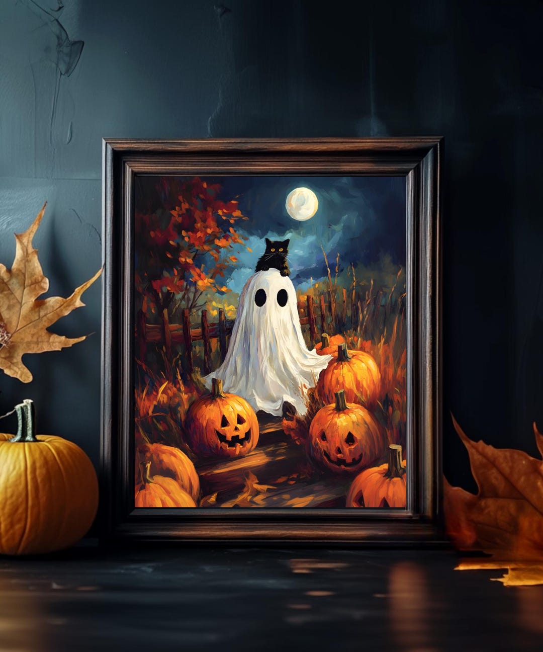 Vintage Ghost With Cat Printable Halloween Wall Art | Cat Lover ...