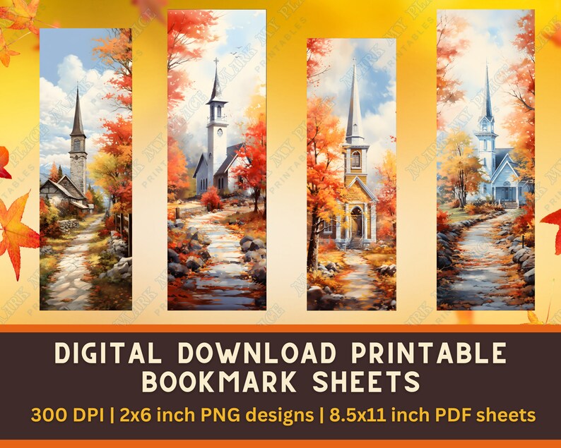 Autumn Churches Printable Bookmarks PNG Bundle Christian - Etsy