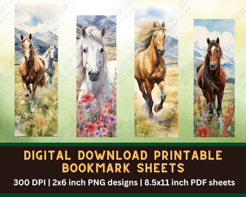 Watercolor Horse Printable Bookmark PNG Bundle | Farm Animal Bookmark ...