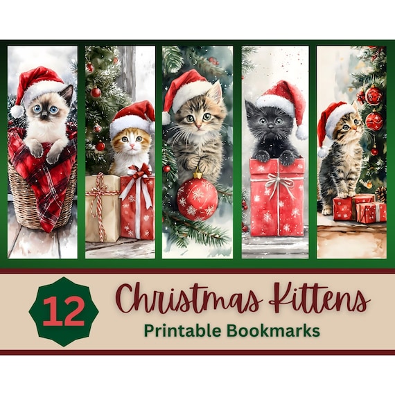 Country Kittens Printable Christmas Bookmarks | Holiday Bookmarks | Book Lover Christmas | Print Then Cut | Cat Mom Stocking Stuffer