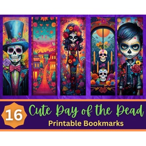 Lindo paquete de marcadores imprimibles del Día de los Muertos / Marcador Kawaii del Día de los Muertos / Imprimir y luego cortar marcadores / Marcador del Día de los Muertos
