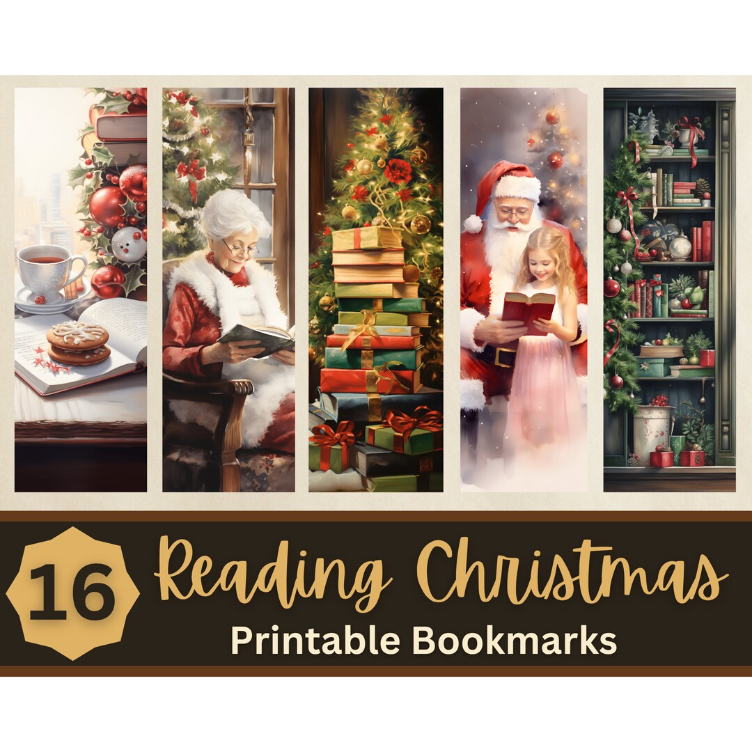Cozy Christmas Reading Printable Bookmarks PNG Bundle Holiday Santa ...
