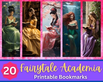 Reading Princess Printable Bookmarks Bundle | Fairytale Bookmark | Academia Bookmark | Print Then Cut Bookmarks | Bookmarks for Book Lovers