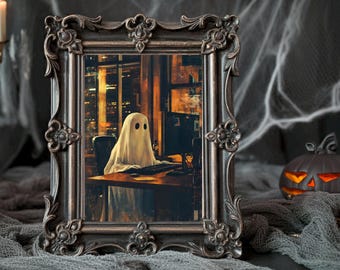 Arte de pared imprimible con fantasmas de oficina para Halloween / Decoración de oficina de Halloween de tono oscuro / Impresión divertida de fantasmas / Decoración gótica / Cottagecore oscuro