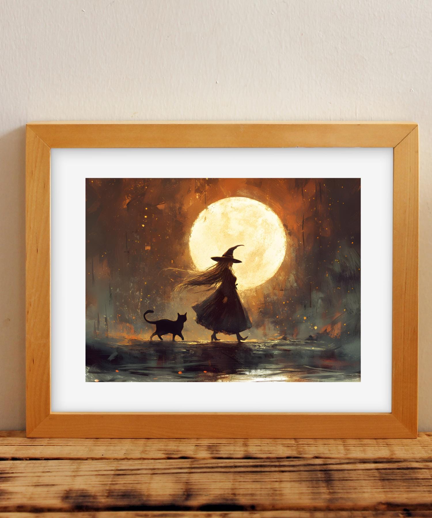Whimsical Witch and Cat Printable Maximalist Halloween Wall Art | Witch ...