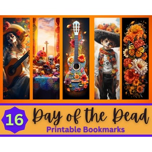 Dia de los Muertos afdrukbare bladwijzerbundel | Kawaii Dia de los Muertos bladwijzer | Bladwijzers afdrukken en knippen | Dag van de Dode Bladwijzer