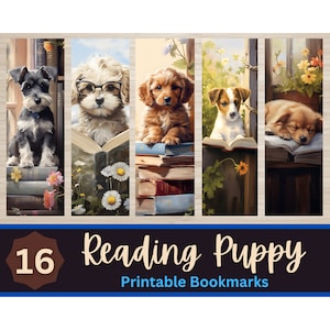 Dogs and Books Printable Bookmark PNG Bundle | Dog Bookmark Sublimation | Print Then Cut Bookmarks | Fussy Cuts | Dog Lover Academia Prints