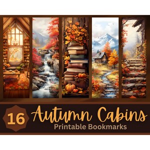 Peut inclure: Ensemble de 16 marque-pages imprimables représentant des scènes d'automne avec des cabanes confortables, des feuillages colorés et une esthétique rustique. Les marque-pages sont parfaits pour les amoureux des livres et les passionnés de nature.