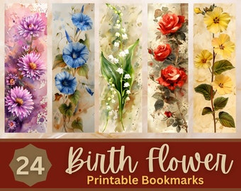 Birth Flower Printable Bookmarks PNG Bundle | Floral Bookmark | Nature Bookmark | Print Then Cut Bookmarks | Sublimation Bookmark