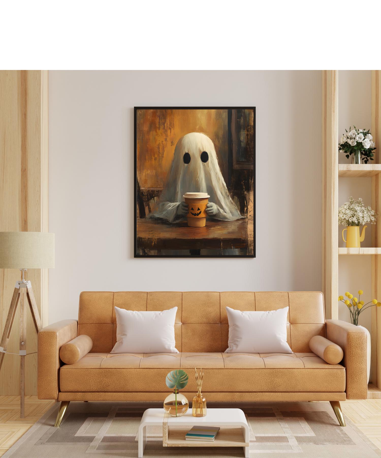 Rustic Ghost With Coffee Printable Halloween Wall Art | Pumpkin Spice ...
