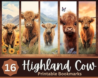 Cute Highland Cow Printable Bookmark PNG Bundle | Farm Animal Bookmark | Country Bookmark Sublimation | Print Then Cut Bookmarks | Farmhouse