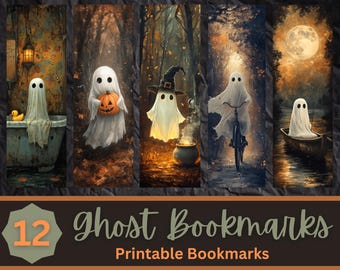 Halloween Ghost Bookmark Printable Bundle | Tall Skinny Art | Print Then Cut Bookmarks | Cute Halloween Ghost Print | Funny Halloween