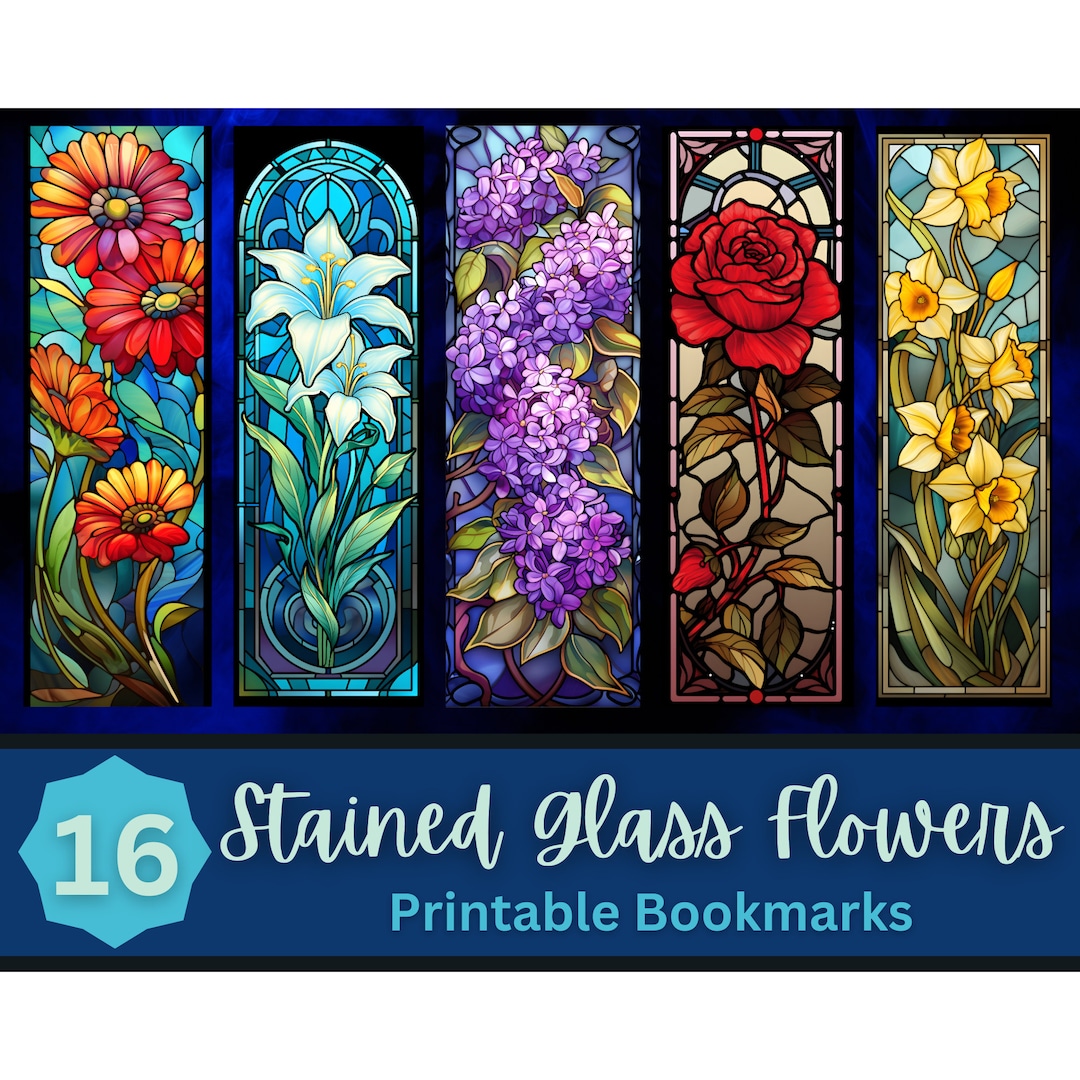 Stained Glass Flower Printable Bookmarks PNG Bundle | Flower Bookmark ...