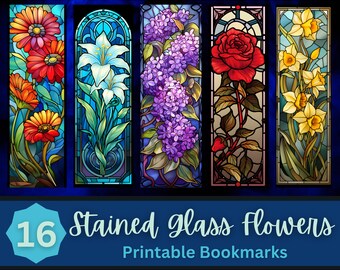 Stained Glass Flower Printable Bookmarks PNG Bundle | Flower Bookmark | Beautiful Bookmark | Print Then Cut Bookmarks | Sublimation Bookmark